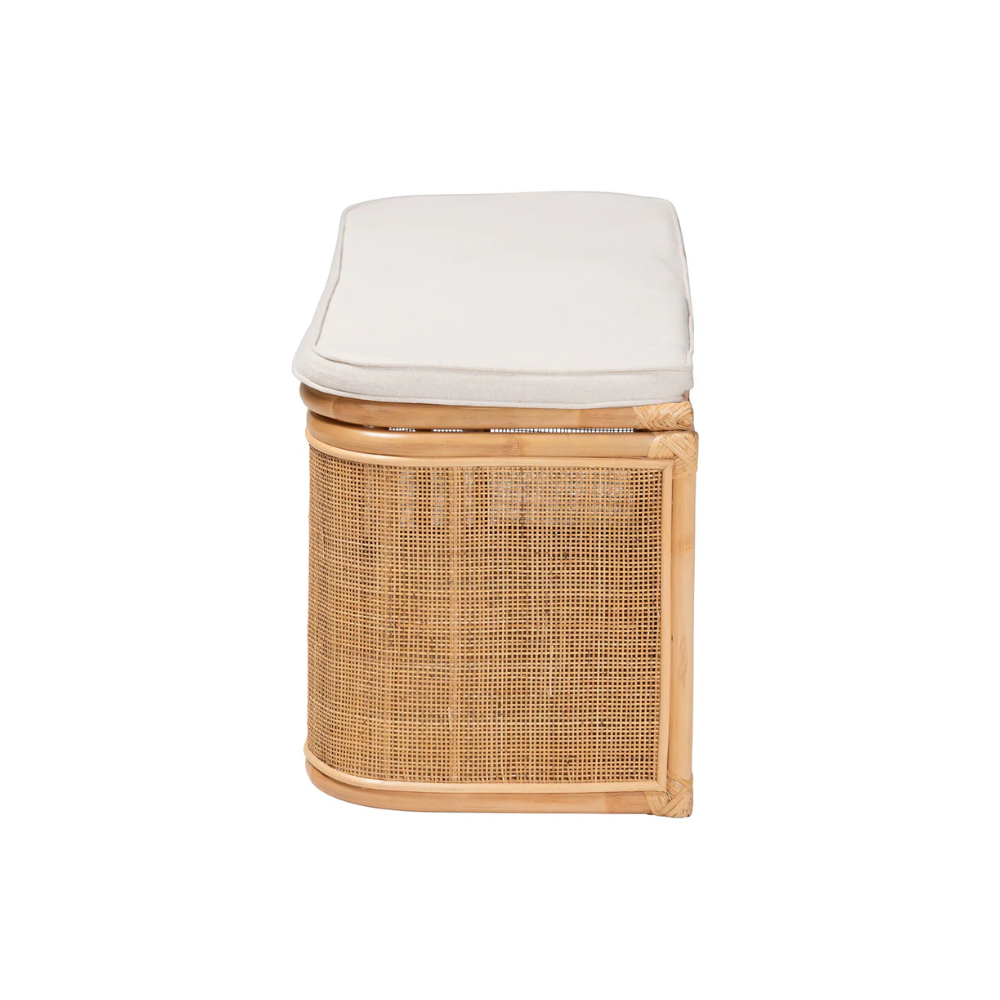 Wholesale Bohemian Natural Rattan Storage Bench Entryway Storage Ottoman Bench with Cushion From Vietnam