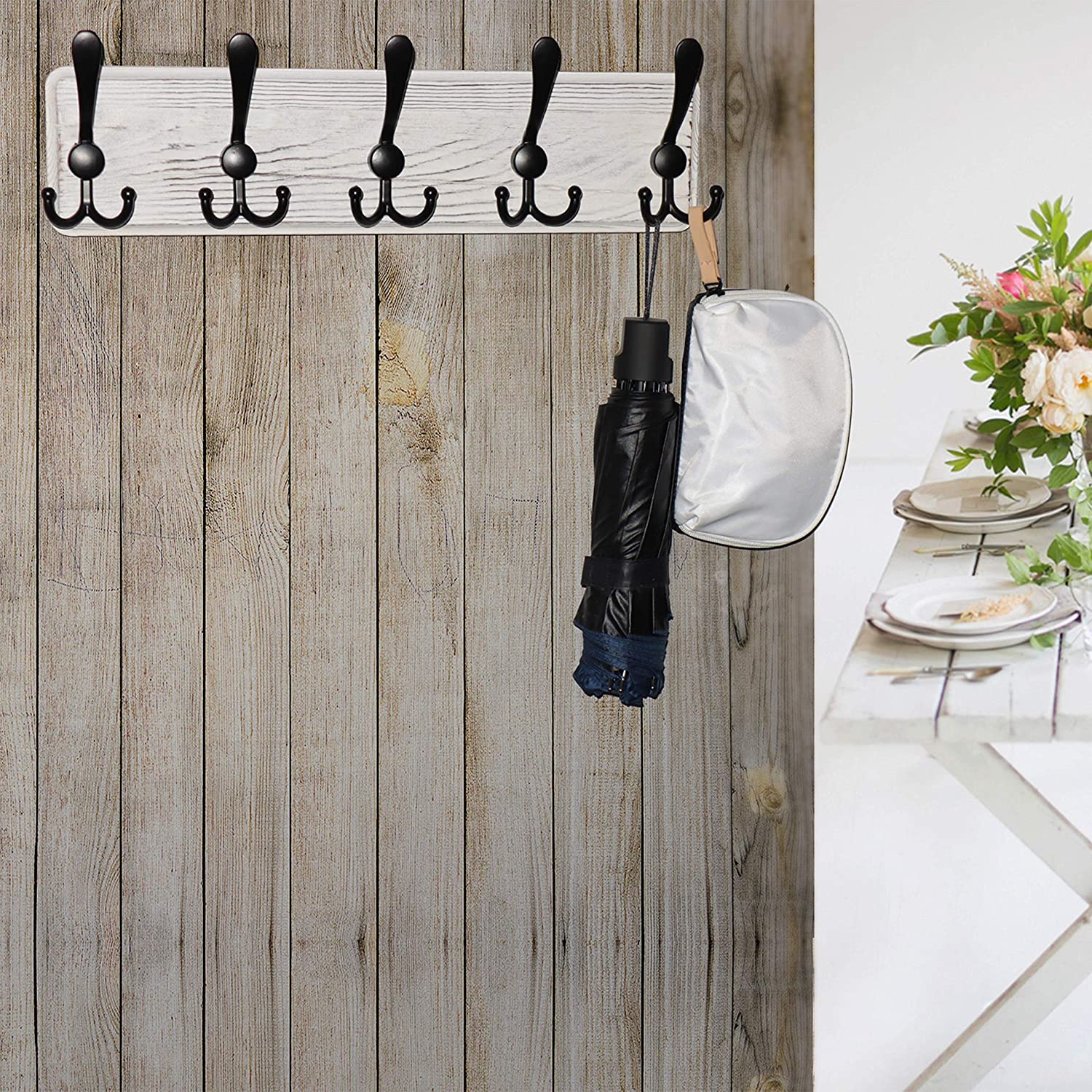 Sustainable Heavy Duty Wooden Classic Multifunctional Wall Mounted Coat Rack with Hooks for Home Storage Living Room Decoration
