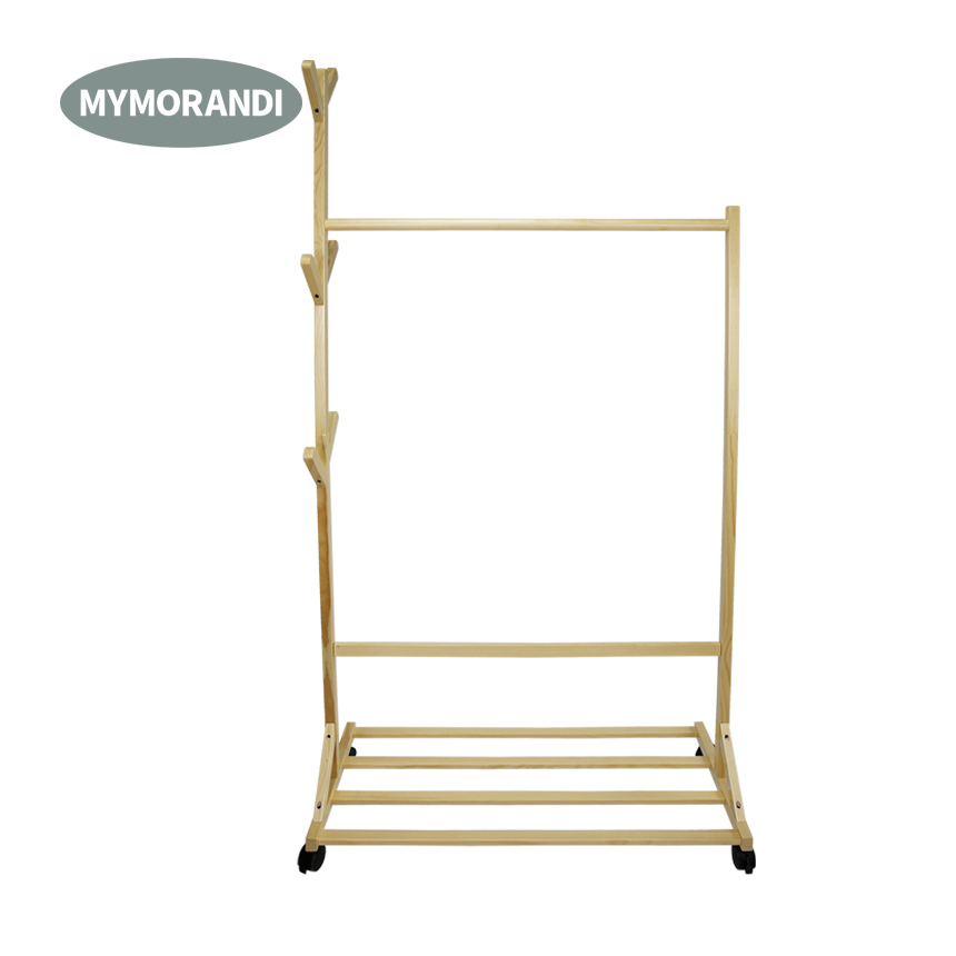 2020 Multifunctional Wooden Coat Rack Single Rod Hanging Clothes Rack Hat Racks for Home Storage