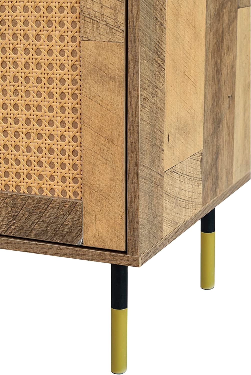 Rattan Sideboard With 1 Door&amp;3 Drawers,Buffet Storage Cabinets With Wooden Drawer And Wine Rack For Living &amp; Dining Room,