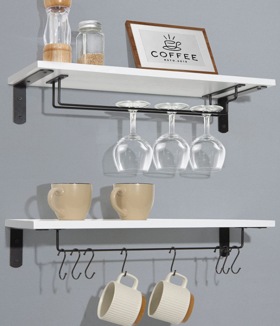 Customizable Double Tier Wall Mounted Wooden Wine and Wine Glass Storage Racks Durable Multifunctional