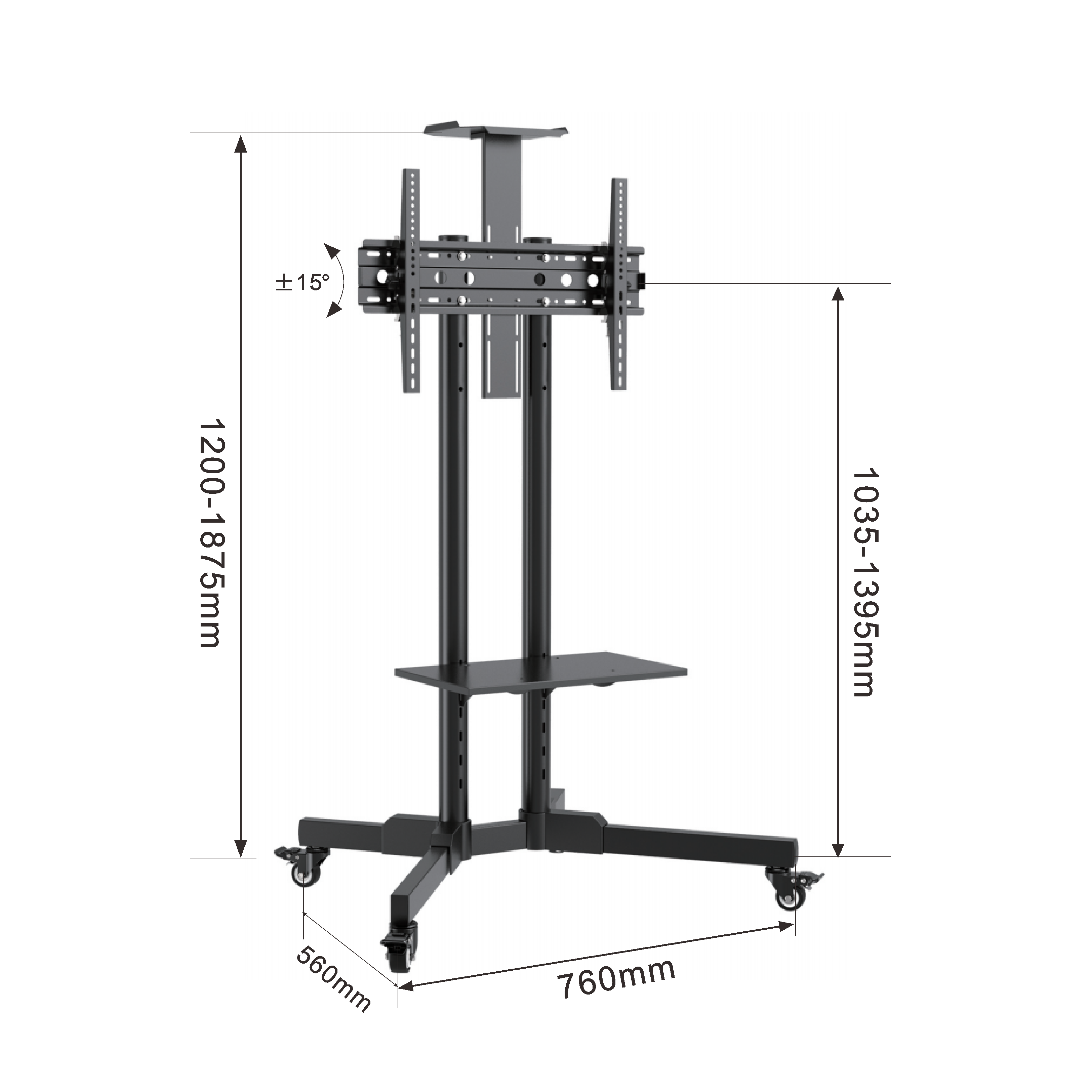 New Design Portable Height Adjustable Tv Stand Mobile Tv Mount Cart For 32 To 75 Inches