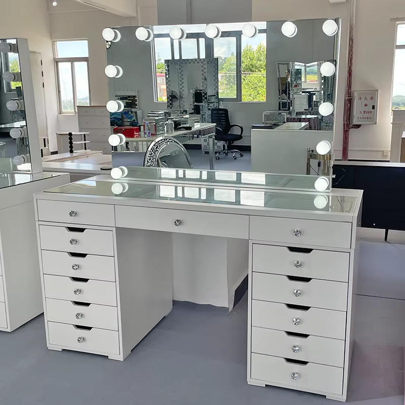 Italian Modern Simple Dressing Table with Tempered Glass Light Luxury Makeup Vanities for Wedding Bedroom