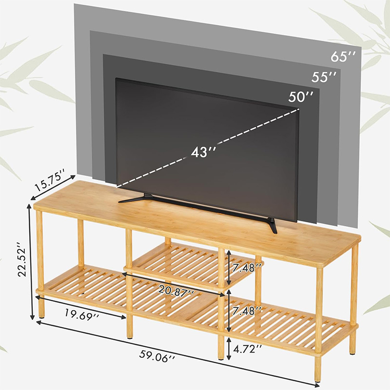 Modern Adjustable Bamboo TV Stand Table for Apartment Living Room Bedroom