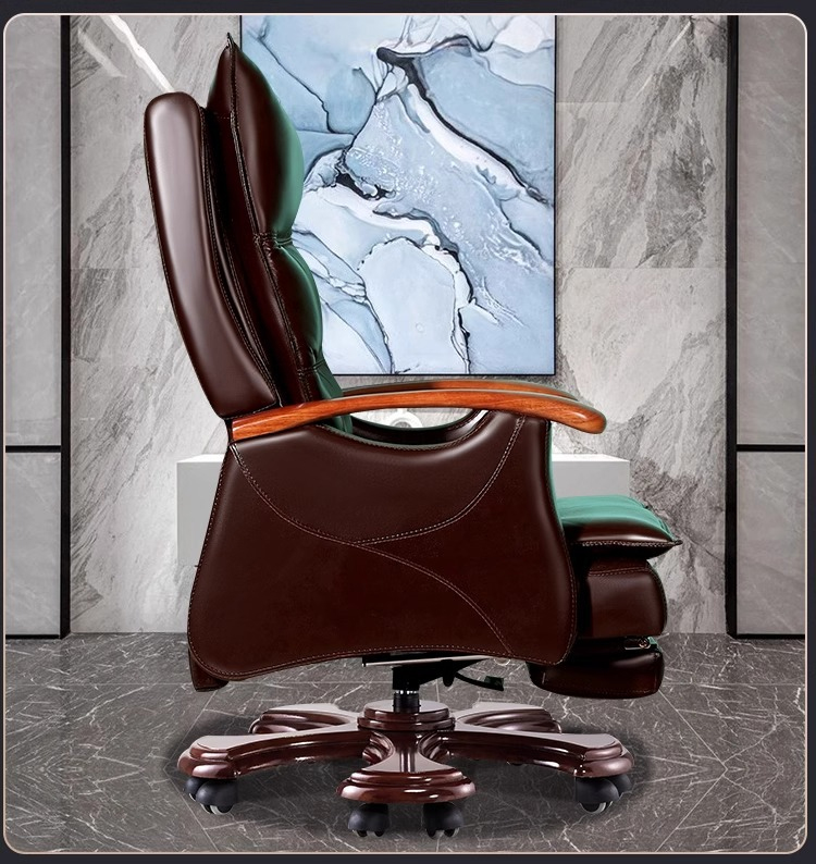 Luxury Adjustable Super Comfort Plush Brown Leather Swivel Executive Office Desk Chair Traditional Design Style