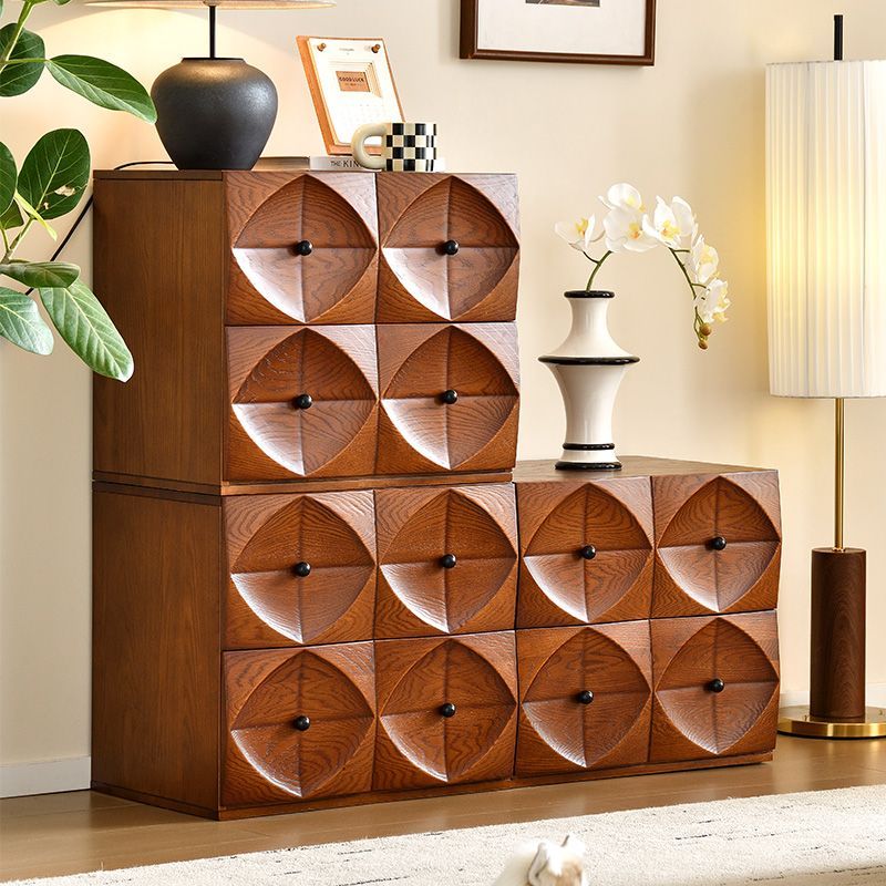 Vintage Retro Wooden Side Cabinet with Diamond - Shaped Drawers Stylish Home Storage Furniture for Living Room