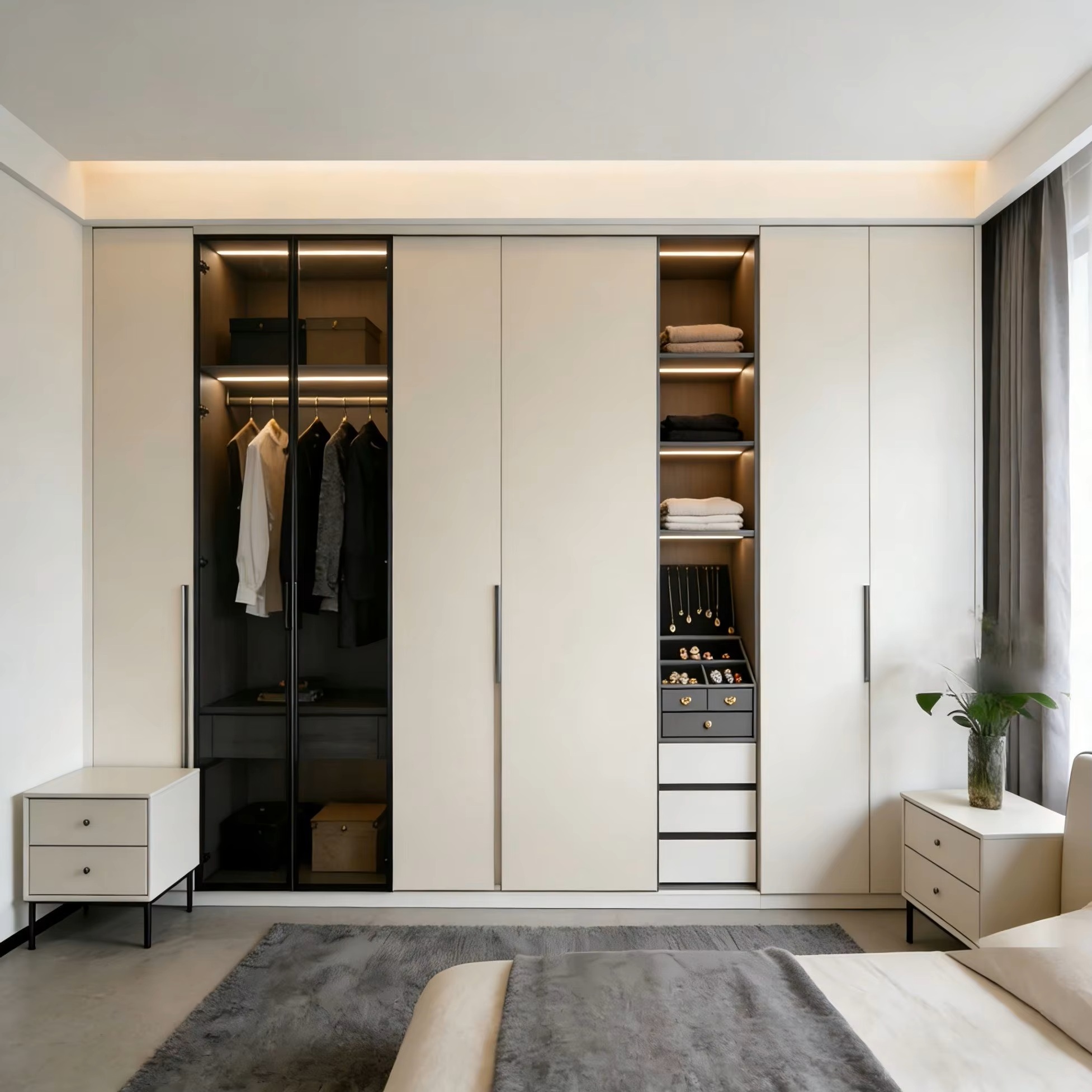 Modern Minimalist Built-in Wardrobe System - Custom Luxury Bedroom Storage - Hotel &amp; Apartment Furniture