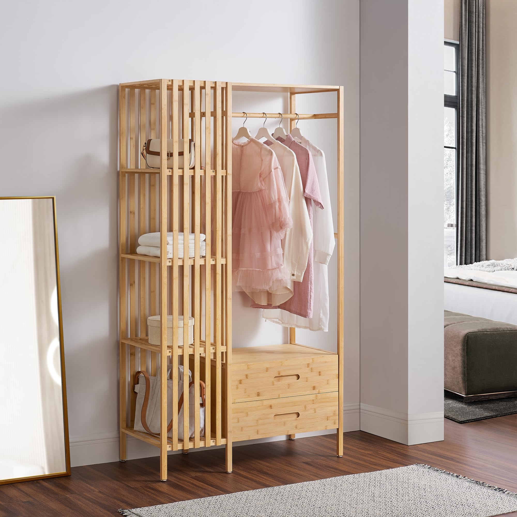 Coat Rack with 2 Drawers 4 Storage Compartments for Entryway