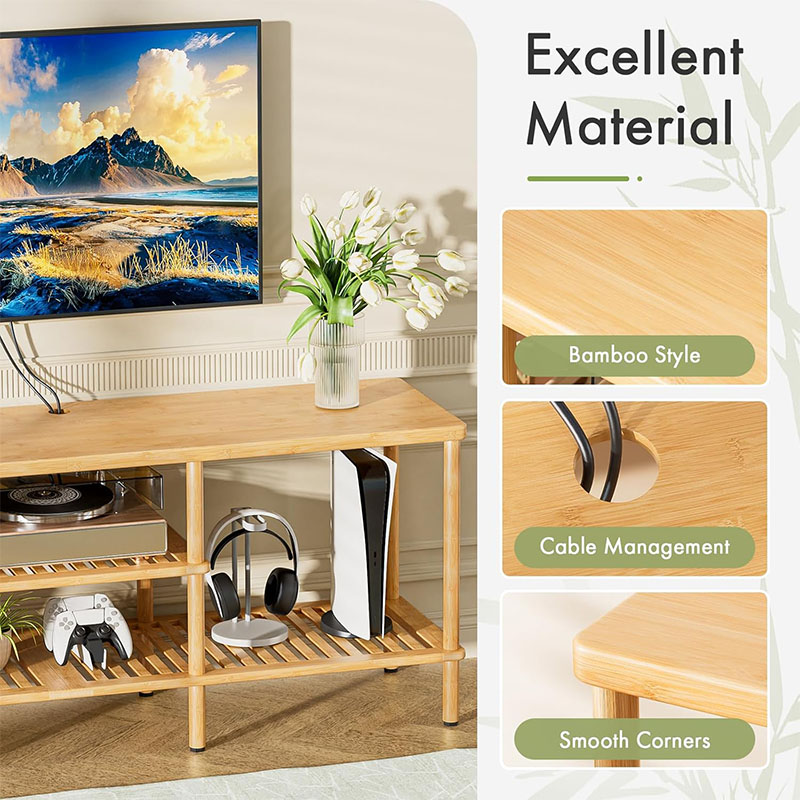 Modern Adjustable Bamboo TV Stand Table for Apartment Living Room Bedroom