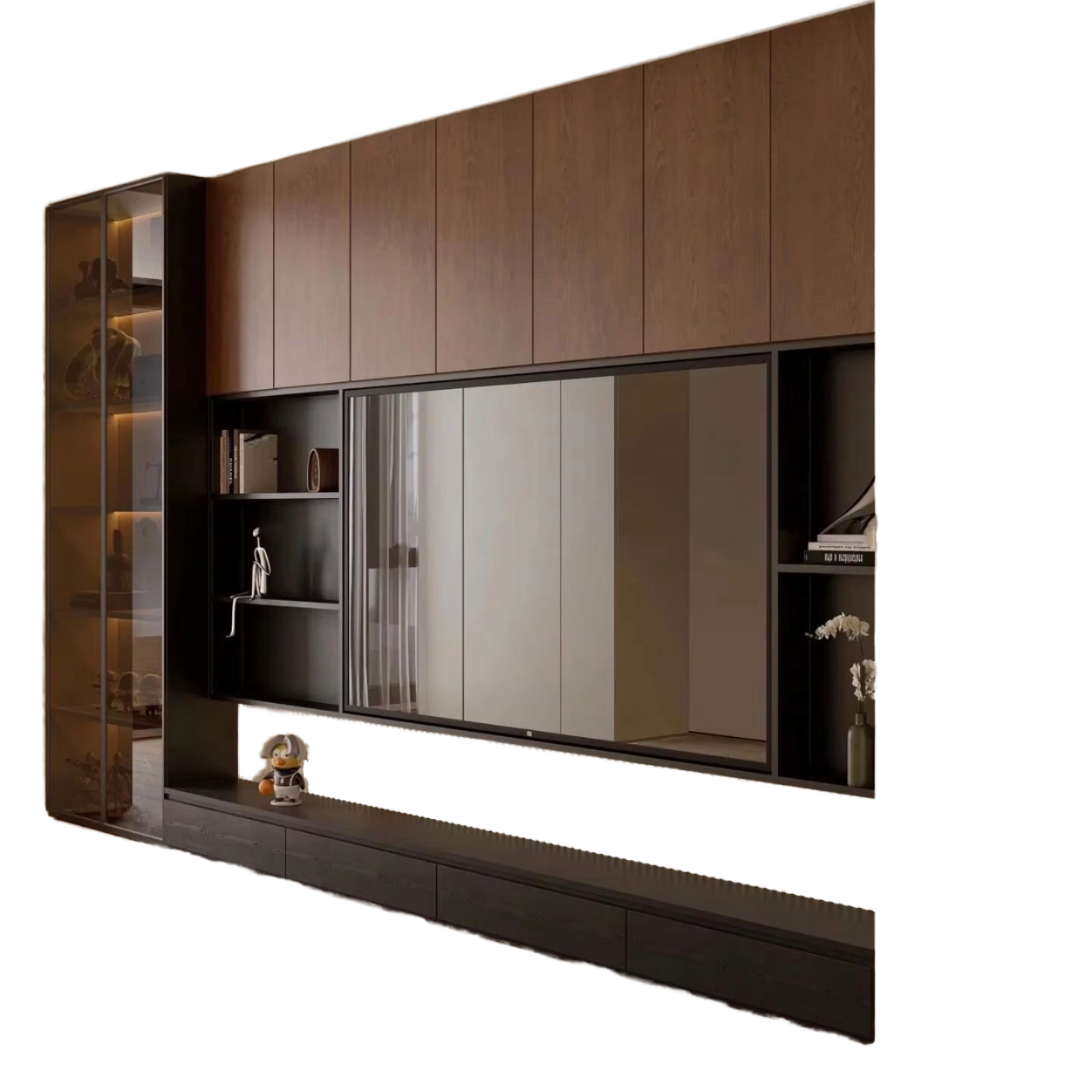 Luxury Modern Design Wood Wall Mounted Panel Unit Suspended TV Console Stand Cabinet Set for Living Room Bedroom Home Furniture