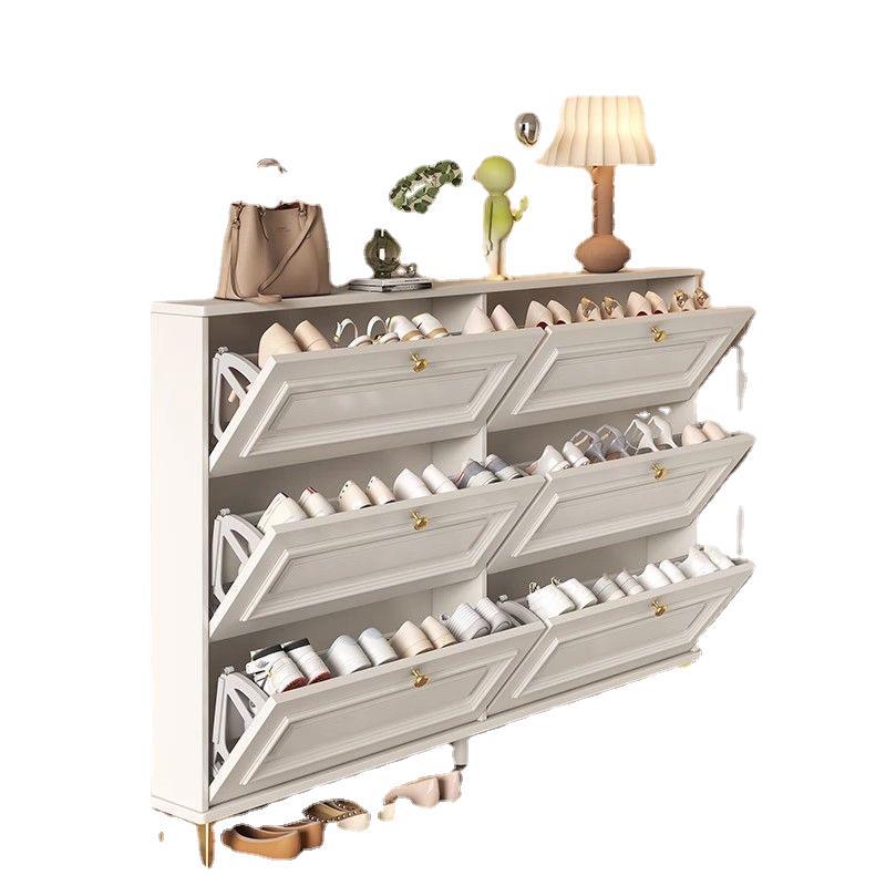 Ultra-Thin Cream Wooden Shoe Cabinet Economical Space-Saving Door Storage Rack Small Explosive Entrance Household Door Storage