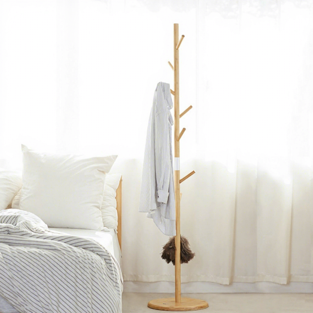 Sturdy Bamboo Clothing Rack Portable Standing Clothes Hanger Organizer Small Bamboo Coat Rack with Simple Vertical Design