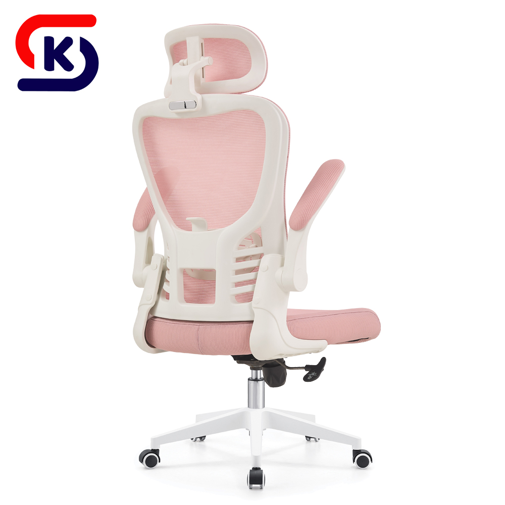 Modern Pink Ergonomic Office Chair with Adjustable Headrest, Breathable Mesh Office Desk Chair for Girls Teens Home Workspace