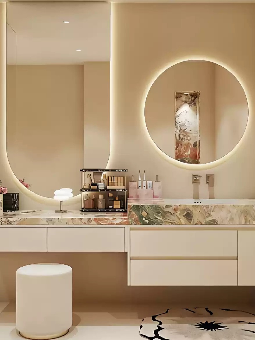 Wash Basin Modern Light Luxury Style Bathroom Cabinet Dressing Table Natural Stone Integrated Set Washstand Hand-Washing Face Basin Smart