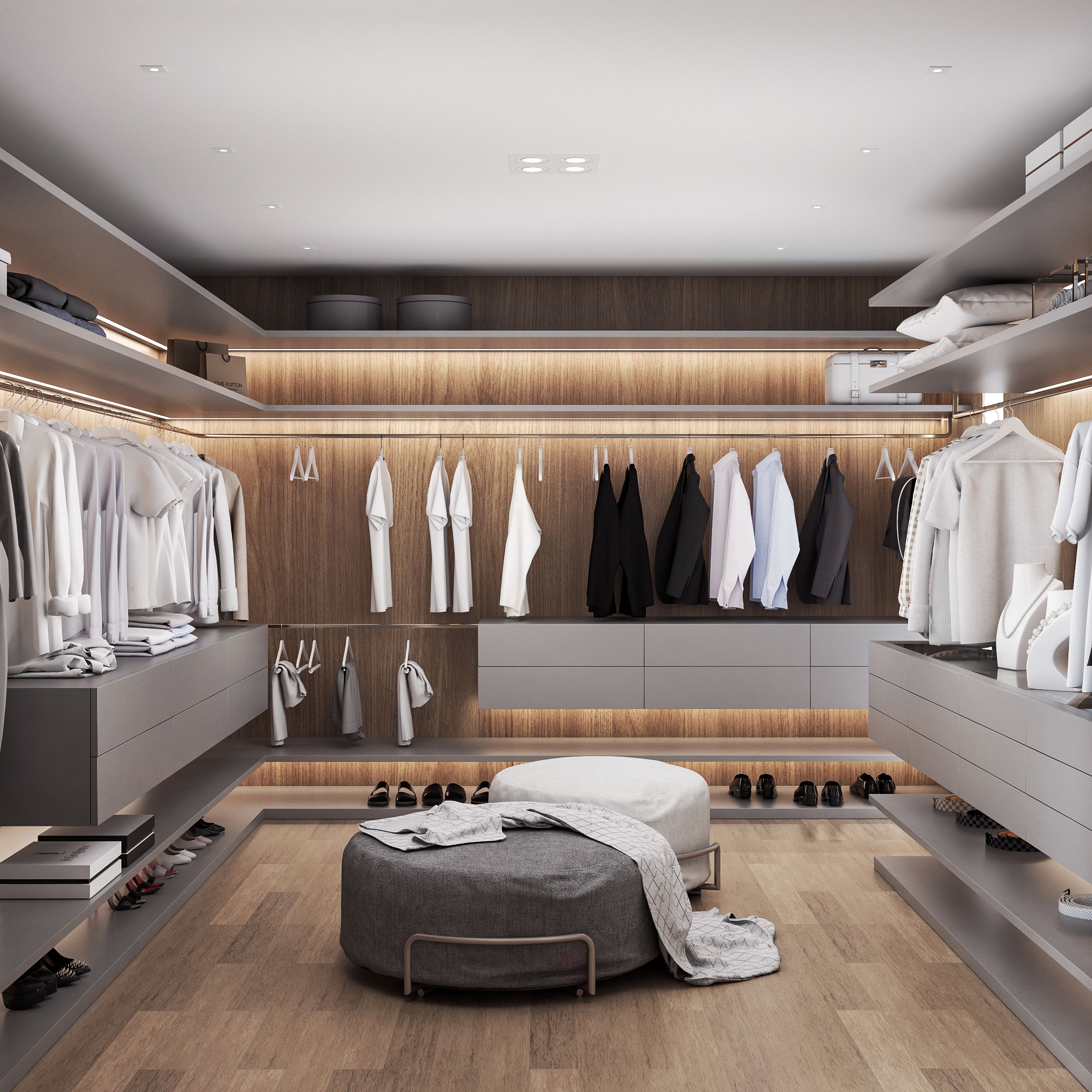 Customized Durable Eco-Friendly Wardrobes Bedroom Furniture Sets Dressing Table Modern Design Glass Door Walk-In Closet Space