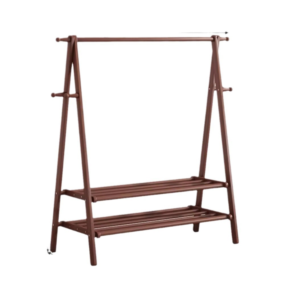 Solid Wood Floor-Standing Bedroom Coat Rack with Multifunctional Hanging Shelf Indoor Clothes Drying Rack-Minimalist Design