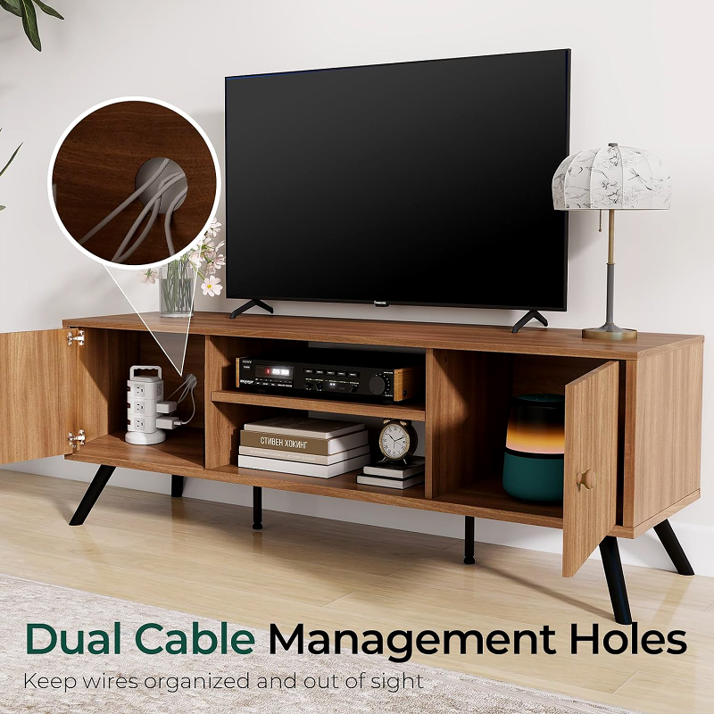 TV Stand for Living Room, Modern TV Stand for 55/60/65 Inch TVs, Retro TV Stand with Fluted Door and Open Adjustable Shelve