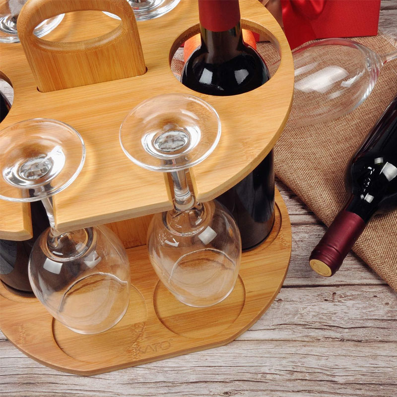Small Countertop Wine Rack With Glass Holder Bottle Shelf Wine Holder Bamboo Kitchen Wine Storage Rack