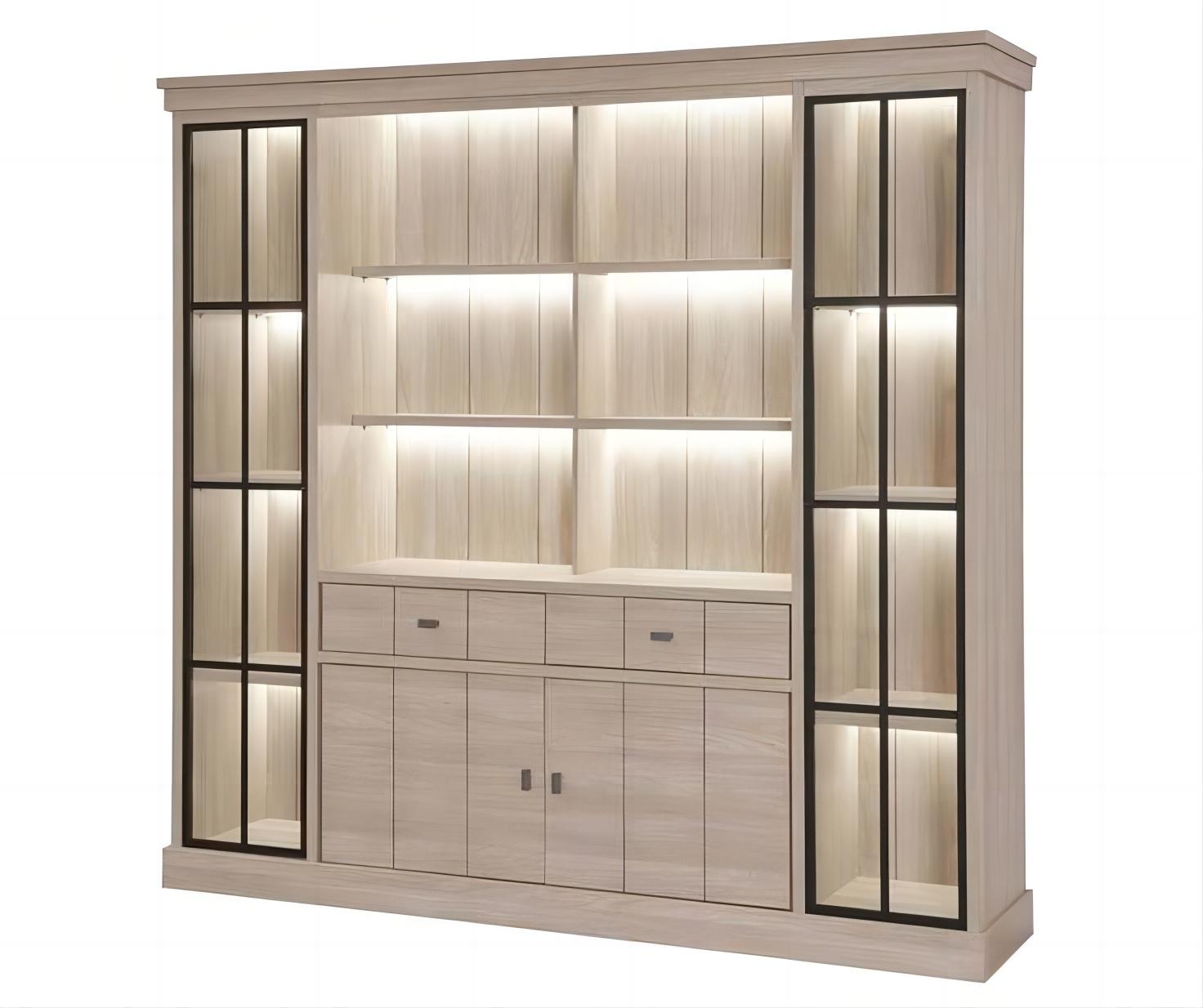 KEJIA Modern Living Room Display Cabinet Custom Luxury Wooden Glass Sideboard Cabinets With Led Light