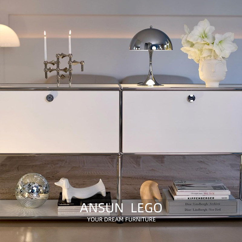 Metal Movable Sideboard Cabinet Module Combination High-end Light Luxury TV Cabinet Bedroom Minimalist Vintage Style Dining