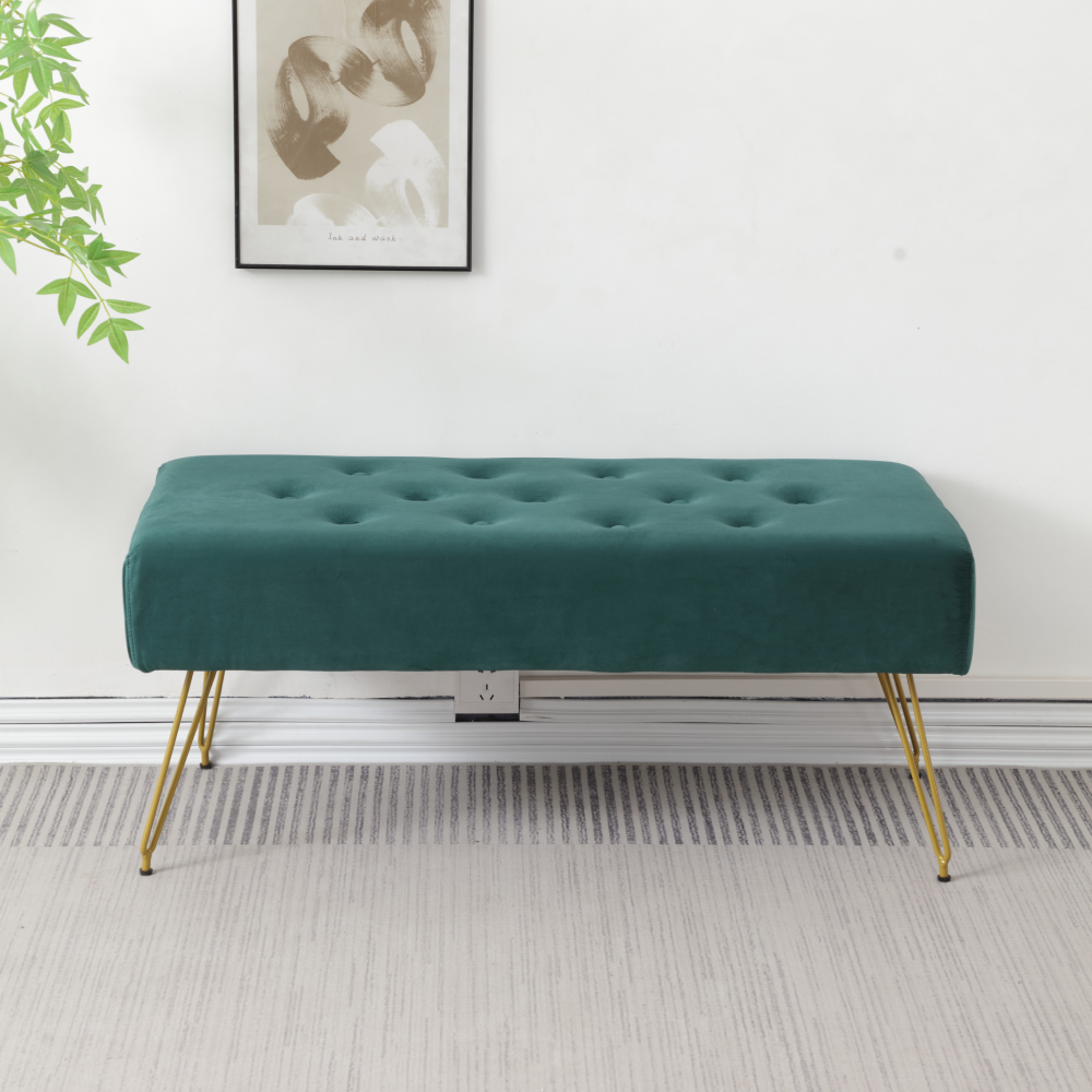 Stylish Luxurious Portable Wooden Waiting Bench Metal Legs Bedroom Entry Shoe Changing Cloakroom Long Sofa Bench For Apartment