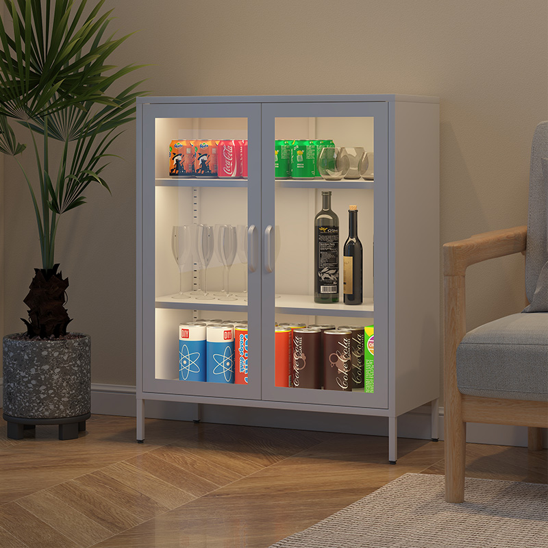 Modern Multi-Level Freestanding Sideboard Cabinet for Living Room Kitchen Utensil Storage Home Furniture Steel Corner Metal