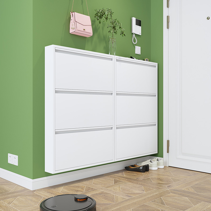 Metal Foldable Narrow Shoe Organizer Cabinet Modern Ultra Thin Hallway Entrance Cupboard Slim Storage Rack with Seat Flip Drawer