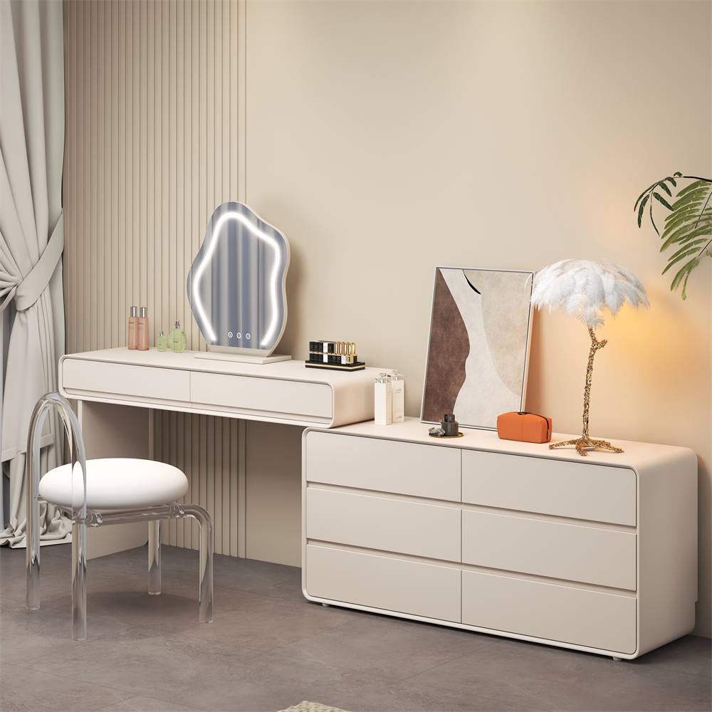 Fashion Modern White Bedroom Wooden Vanity Desk Home Furniture Luxury Wood Led Mirror Makeup Dressing Table With Lights