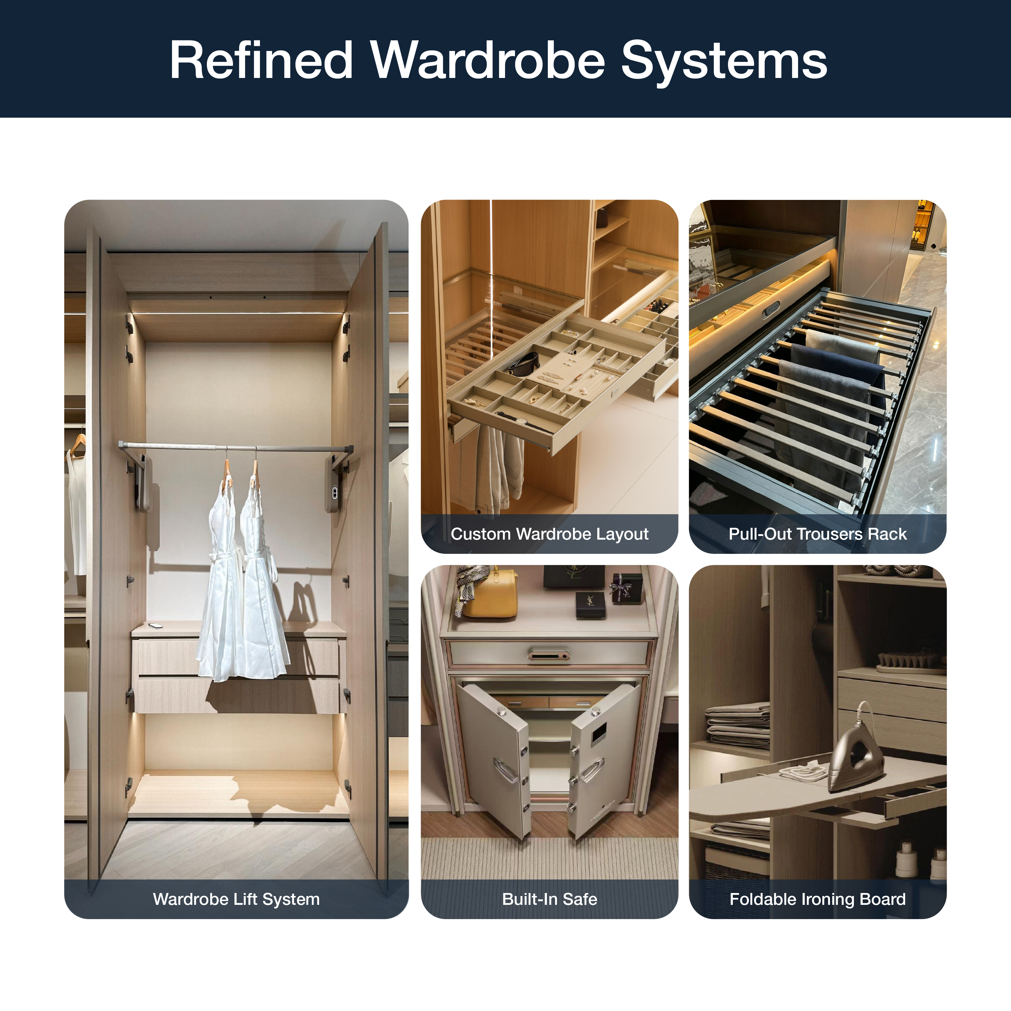Elabor Luxury Built-In Minimalist Wardrobe System With Sliding Glass Doors Drawer Storage 5-Year Warranty