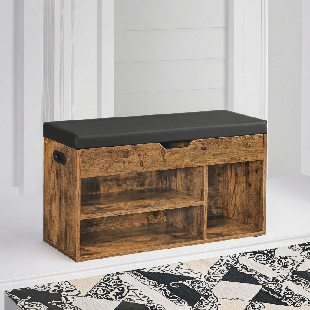 Modern Upholstered Shoe Bench Shelves Space-Saving Storage Bench Hidden Storage Entrance Furniture 136 kg Load Capacity 30x80x44