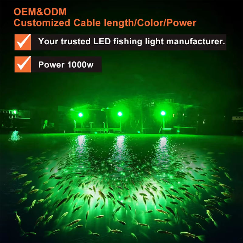 High Penetration 1000W Cyan Overwater Fishing Lights Ocean Boat Fishing Night Light Luring Fish IP67 Rated for Deep Sea Fishing