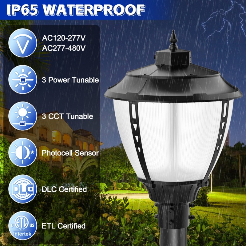 LED Street Lamp 200W 3CCT Tunable Cast Aluminum Vintage IP65 Rating AC Power Supply 100W Garden Outdoor Post Top Pole Light