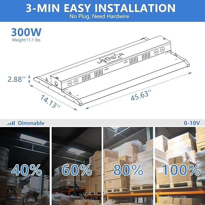 Baylight Usa In Stock 80W-400W 3CCT&amp;3WATT IP65 Motion Sensor 2ft/4ft Linear High Bay for Workshop Panel garage Warehouse Shop