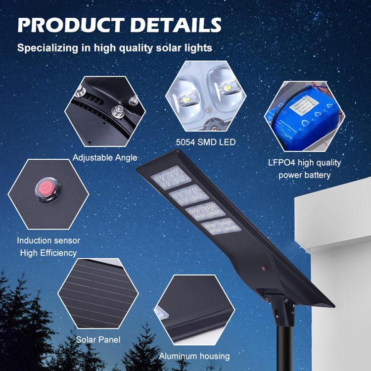 Sensor Control High Lumen Waterproof Outdoor Ip65 100 150 200 W All in One Integrated Smart Led Solar Street Lights