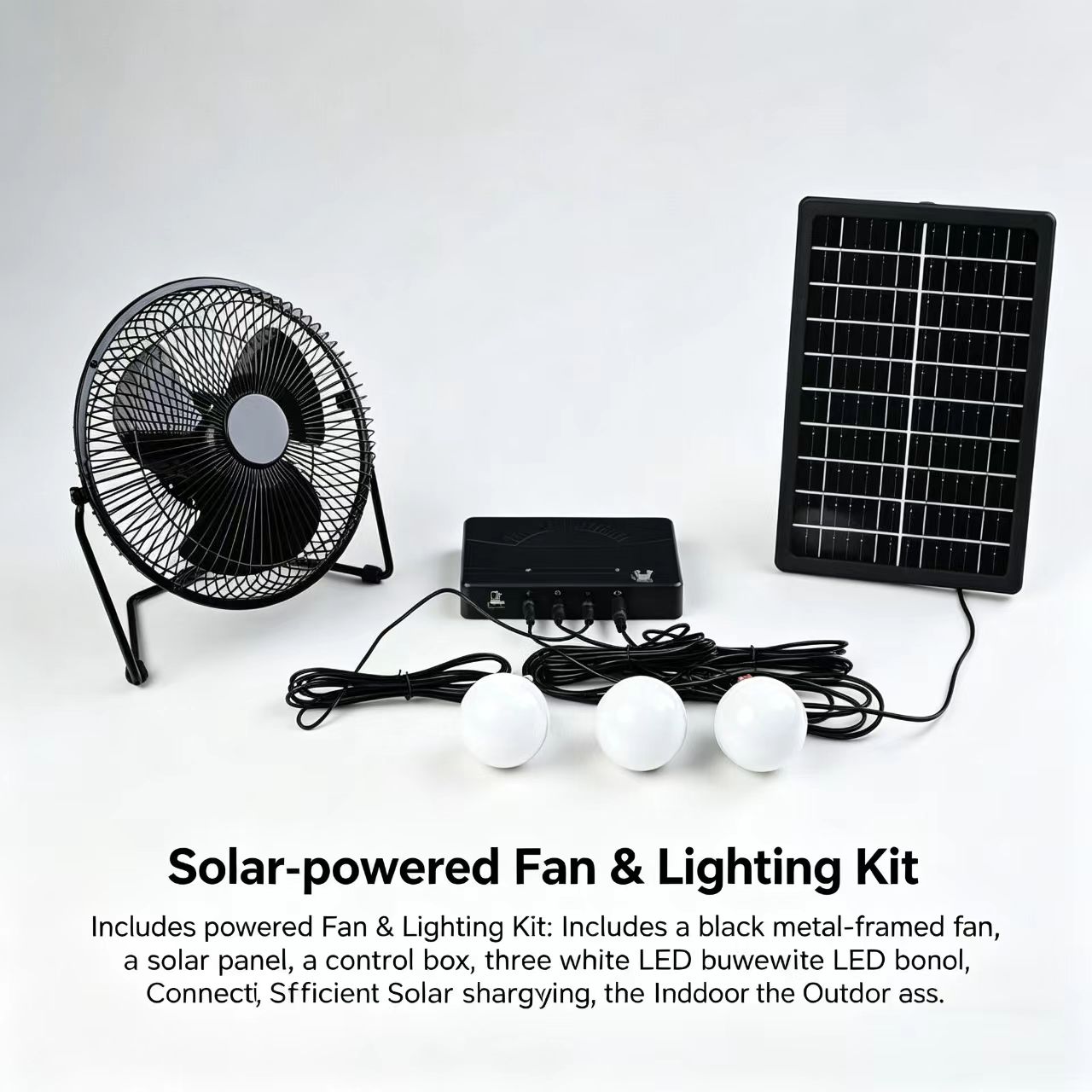 Complete Solar Energy Kit: 3 LED Bulbs &amp; 5-in-1 USB Charger for Home, Camping &amp; Emergency Lighting