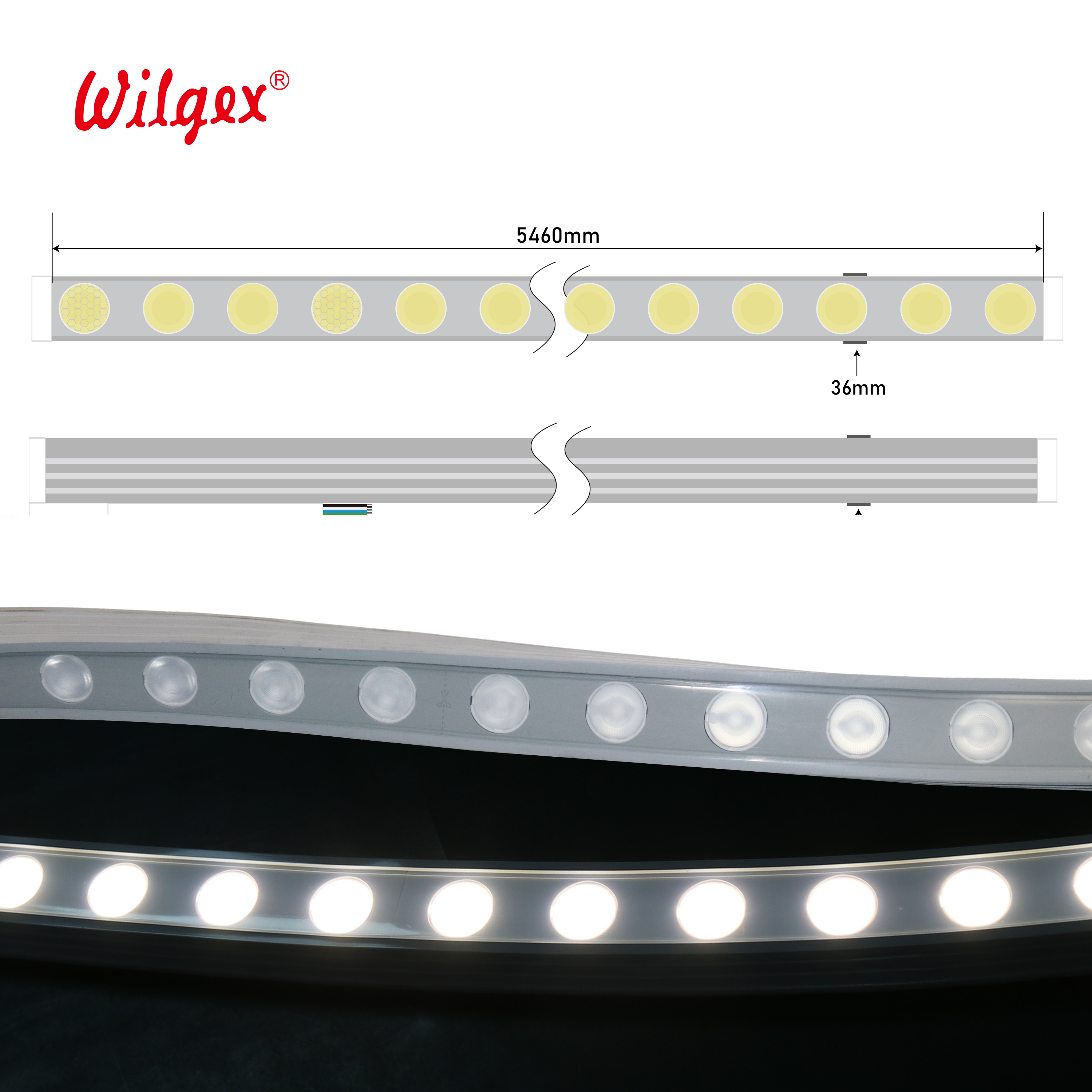Side &amp; Top Bend Flexible LED Wall Washer IP67 Cuttable RGB Uniform Wall Washing Facade 5-Year Warranty 36x25mm