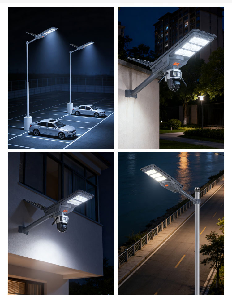 Smart LED Dual Camera Solar Security Light 800W 1200W WiFi Enabled ABS Plastic Outdoor Street Motion Remote Control IP66 Rated