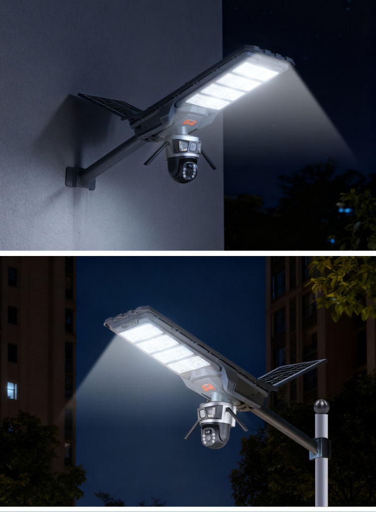 Smart LED Dual Camera Solar Security Light 800W 1200W WiFi Enabled ABS Plastic Outdoor Street Motion Remote Control IP66 Rated