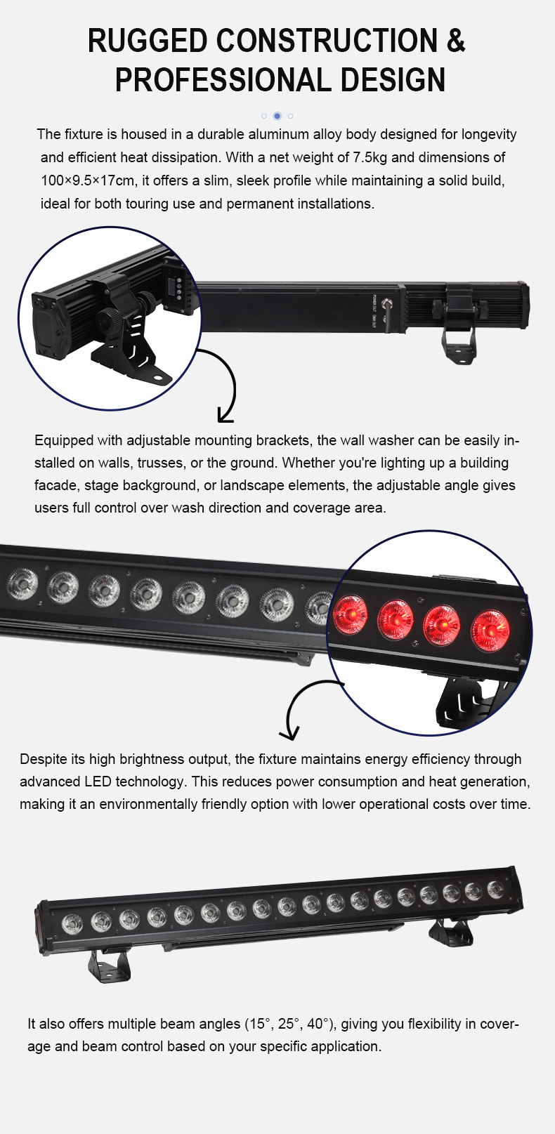 IP65 Waterproof DMX Facade LED Strip 18x18W Outdoor RGBW LED Linear Wall Washer Light for Outdoor Architectural Building Events