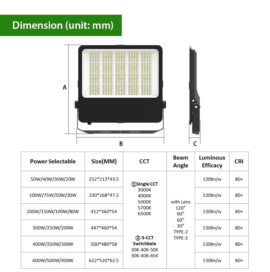 High Brightness IP66 Waterproof Outdoor Stadium Lighting Flood Light 30W 100W 150W 200W 500W 600W Yard Large Scale Lighting