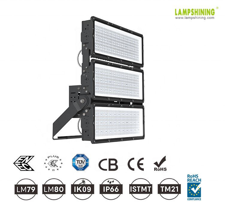 160-170 Lm/w 1650W High Power LED High Mast Lights IP66 Waterproof Aluminum Luminaires CRI 80 2000-6500K Color Temp 5-Year