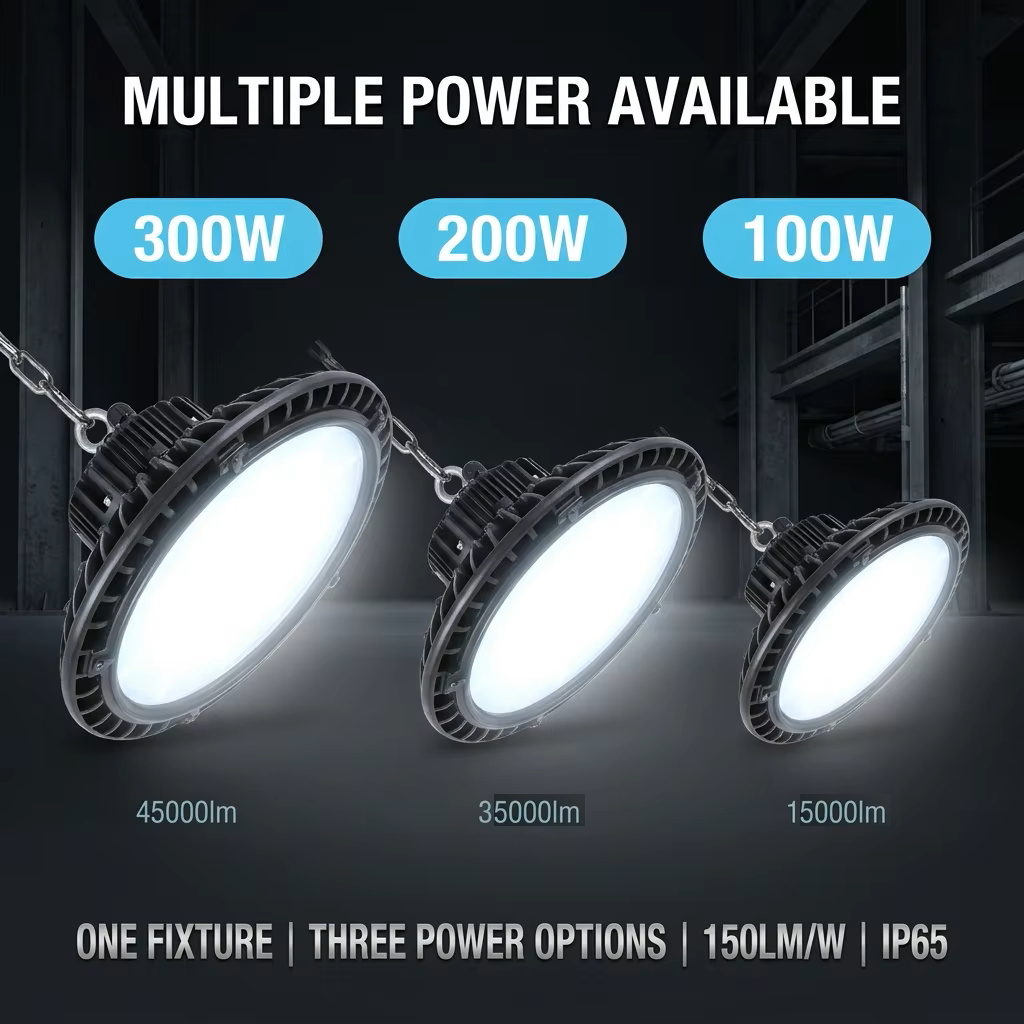 Dimmable IP65 100W 200W 300W LED UFO High Bay Light with Sensor for Warehouse Factory Workshop Lighting