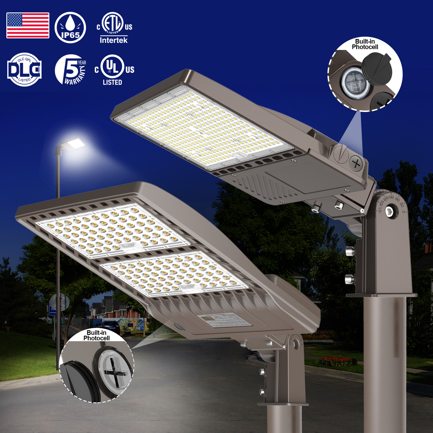 Road Fixture US Stock DLC ETL Led Street Light 100w 200W 240w 300w 400w Outdoor LED Shoebox Photocell All In One Street Light