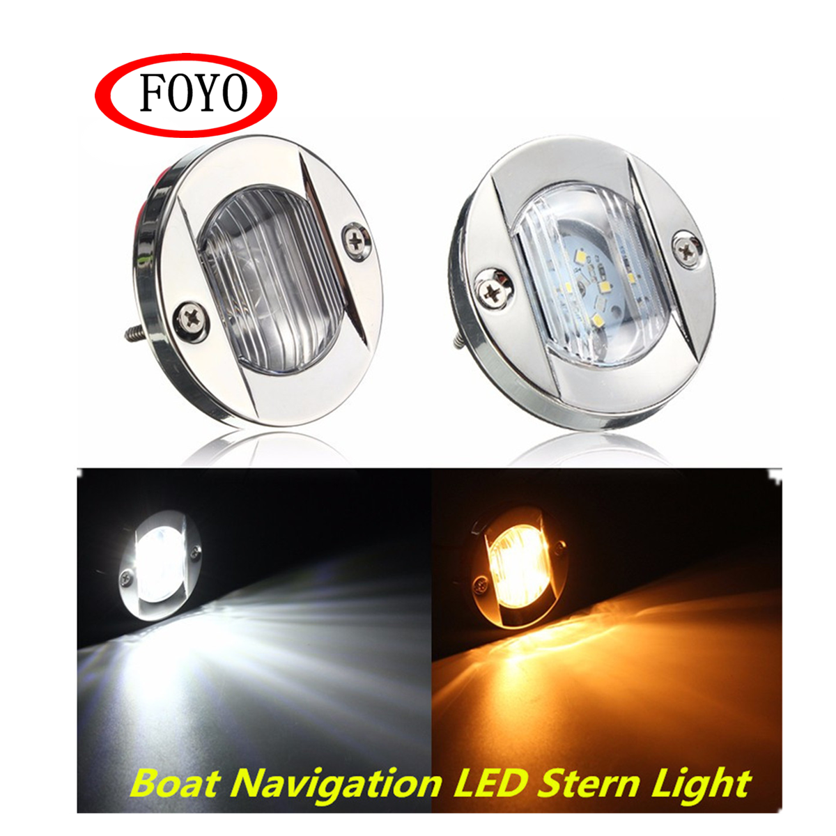 Foyo Stainless Steel LED Navigation Round Stern Light Warm White Marine Light for Boat and Yacht