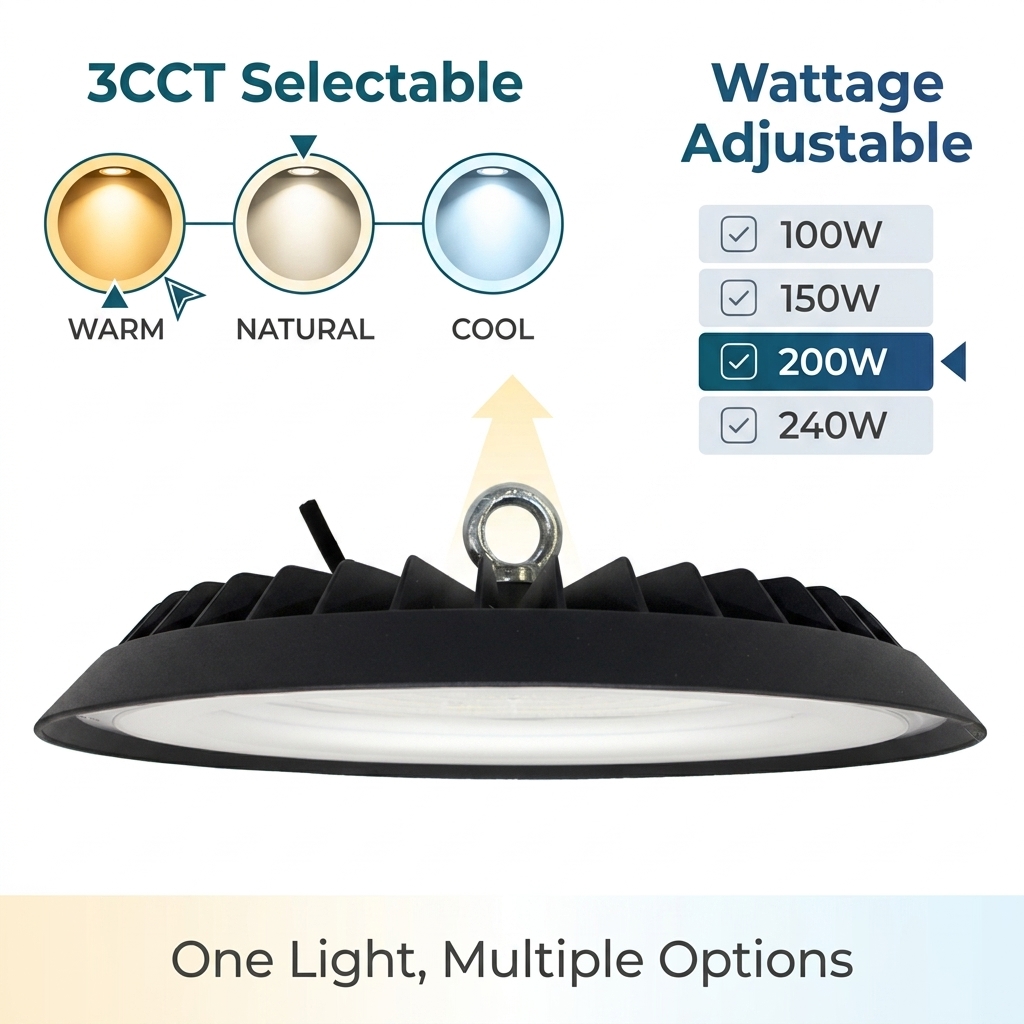 CE ETL Industrial Highbay Lighting IP65 Waterproof 160LM/W LED High Bay Lights 100W 150W 200W 240W-3CCT In ONE Warehouse Light