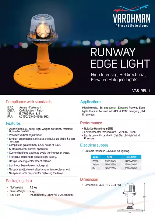 High Intensity Bidirectional Elevated Halogen Runway Edge Light ICAO FAA IEC Compliant AR111 Base Aviation Obstruction Light
