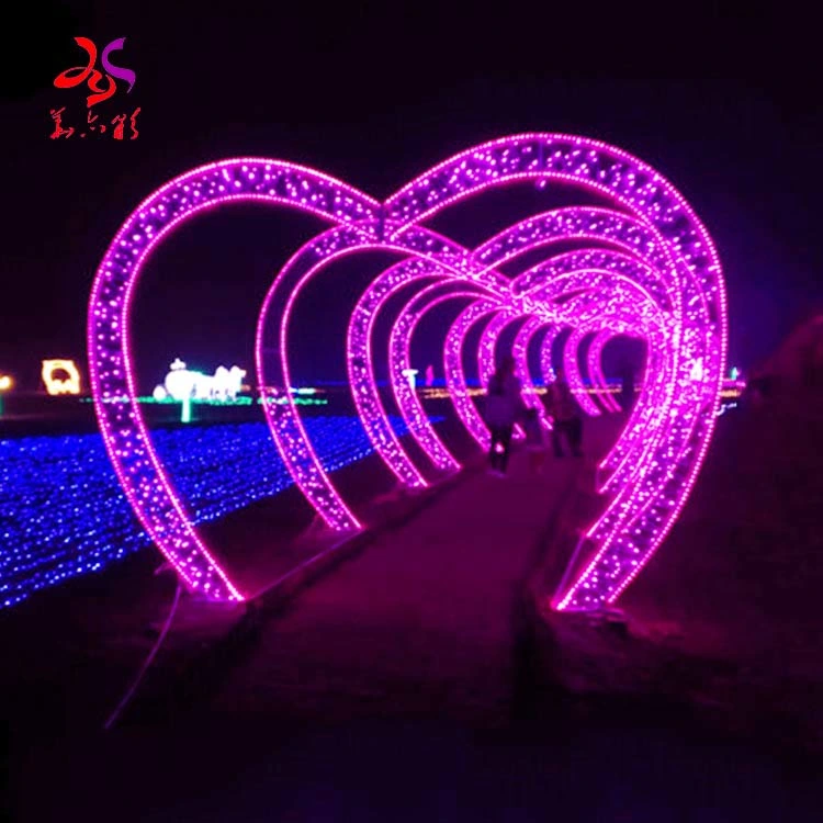Outdoor Heart Shape Across Street LED Arch Tunnel Lighting