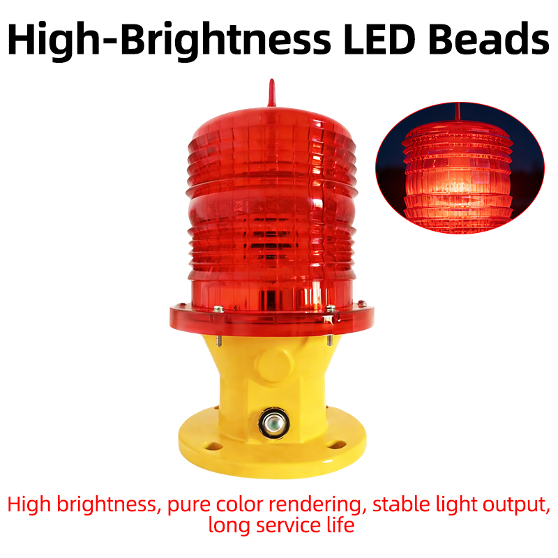 LED High/Medium Intensity Aviation Obstruction Light Flash Warning Light IP65 Protection Red For High-Rise Buildings Towers