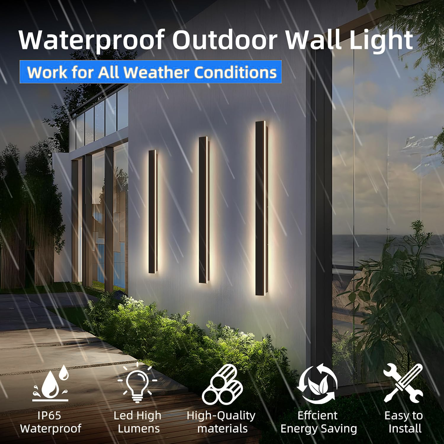36inch 30W IP65 Frosted Acrylic LED Modern Wall Lamp Outdoor Black Long Exterior Wall Mount Linear Outdoor Light