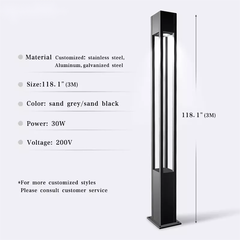 Top LED Morden Outdoor Lighting Post Aluminum IP65 Garden Lamp Post Street Parking Lot Light Pole Bollard Light